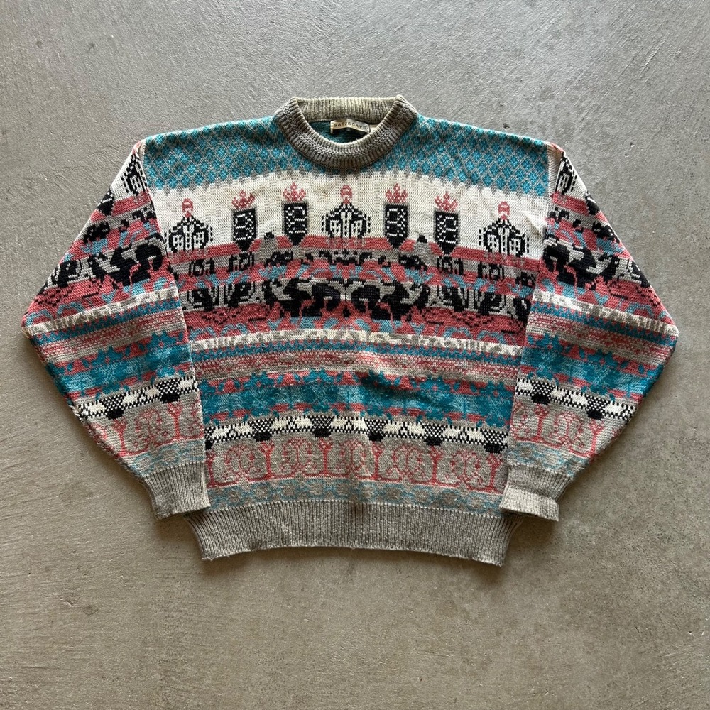 Vintage 90s Saturdays Geometric Sweater Size XL Multicolor 1991 Knit Crewneck